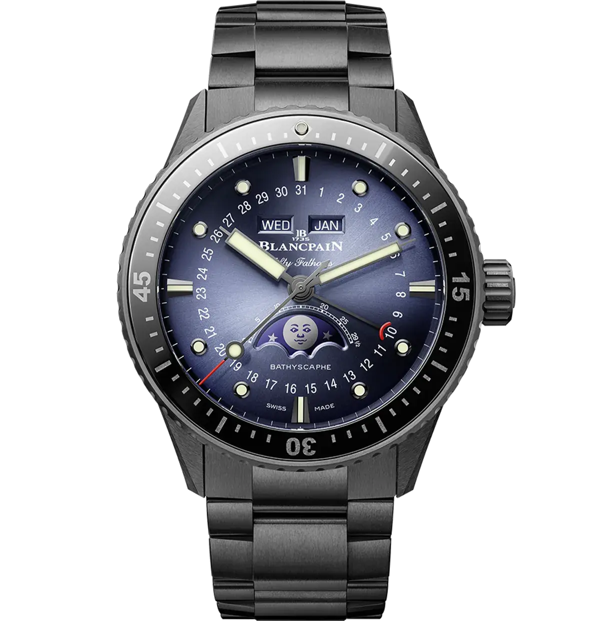 Fifty Fathoms Bathyscaphe Quantième Complet Phases de Lune