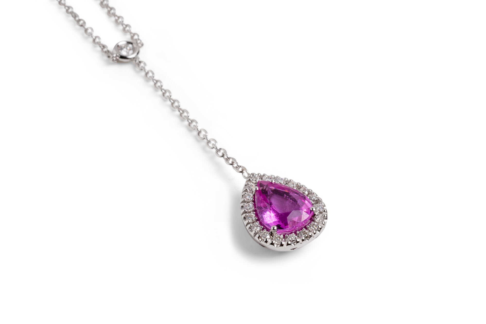 Ciondolo/collana in argento sterling con zaffiro rosa. - Italia Ciondolo/collana in argento sterling con zaffiro rosa. - Italia
